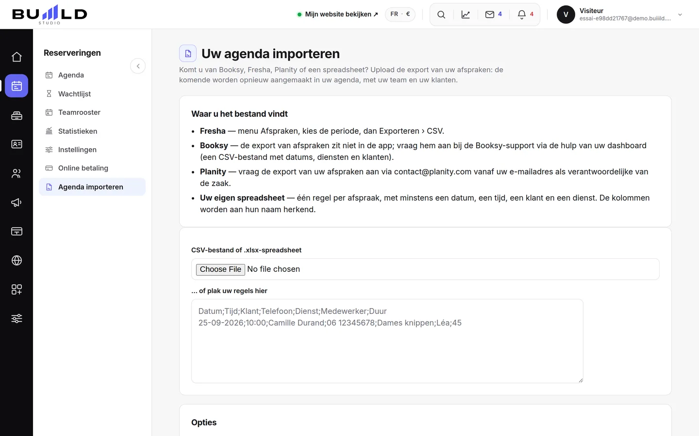 Het importscherm van de agenda. | Buiiild.com