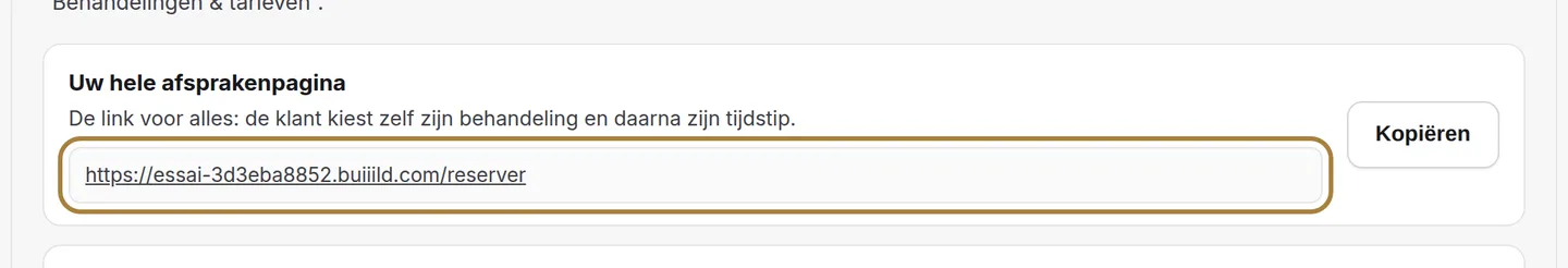 Het adres, zoals het is — en de knop om het te kopiëren.