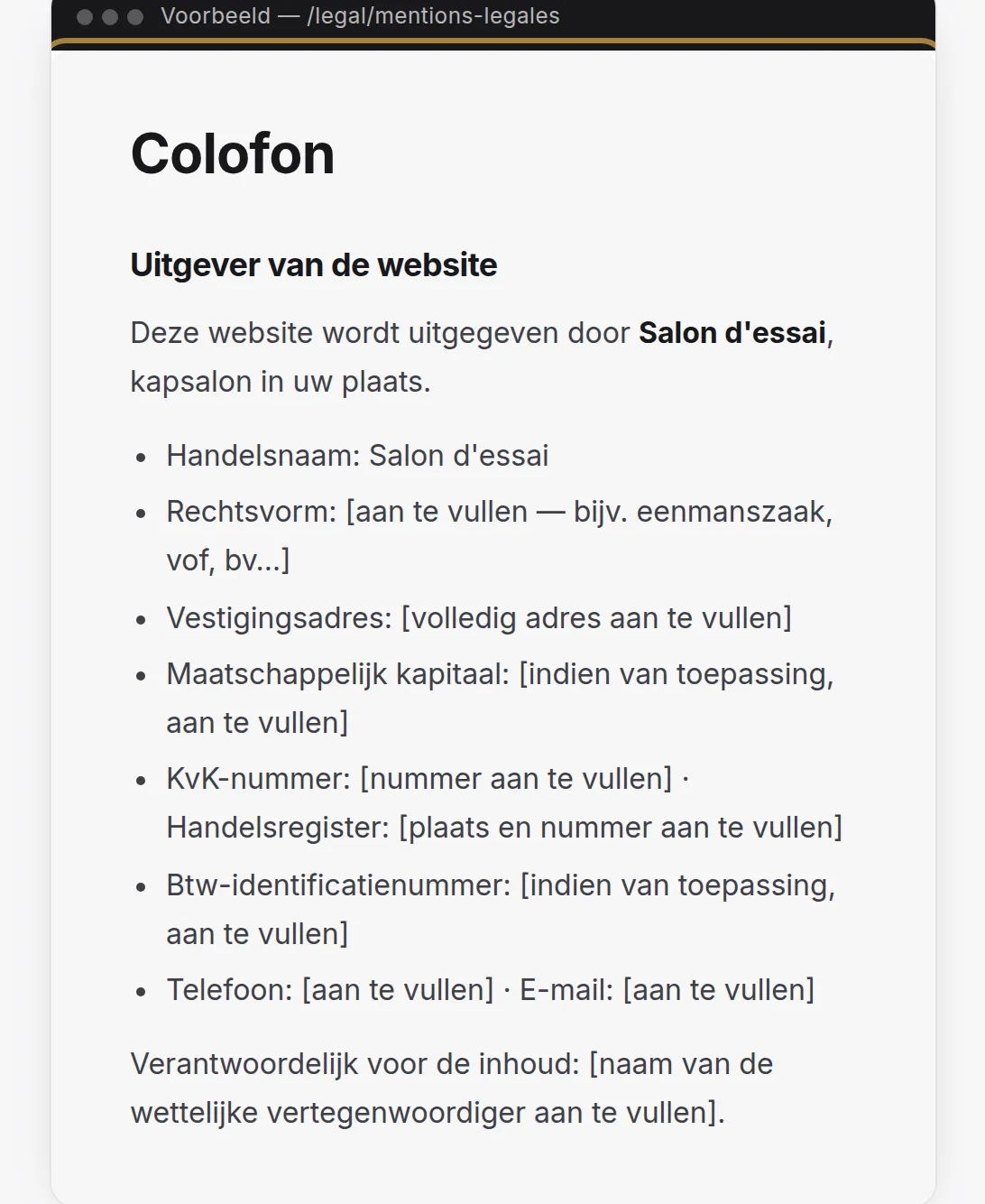 Het document, rechtstreeks wijzigbaar.