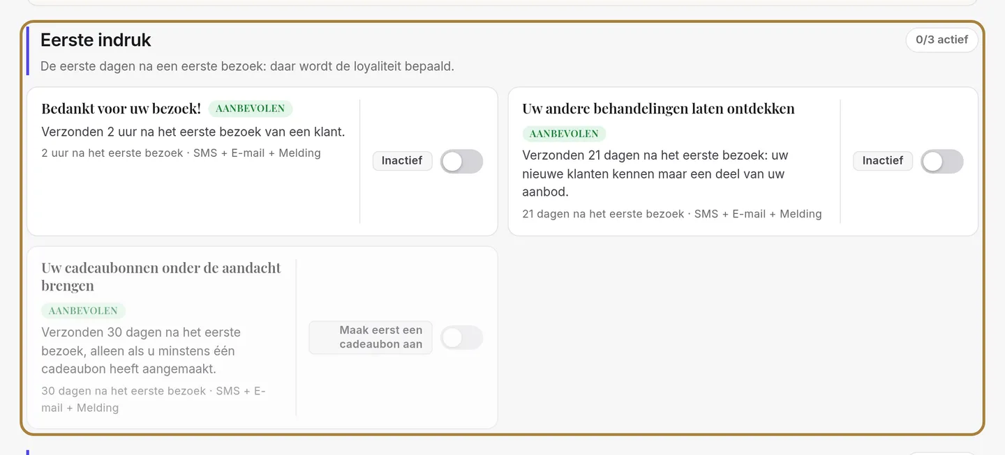 Gerangschikt per moment van de relatie.