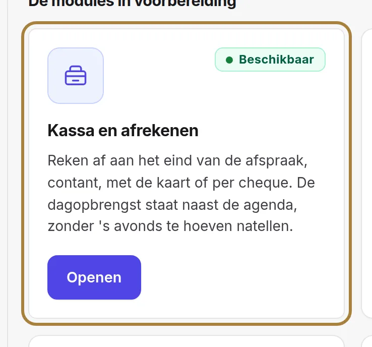 Een kaart, een module: wat ze doet, en haar status.