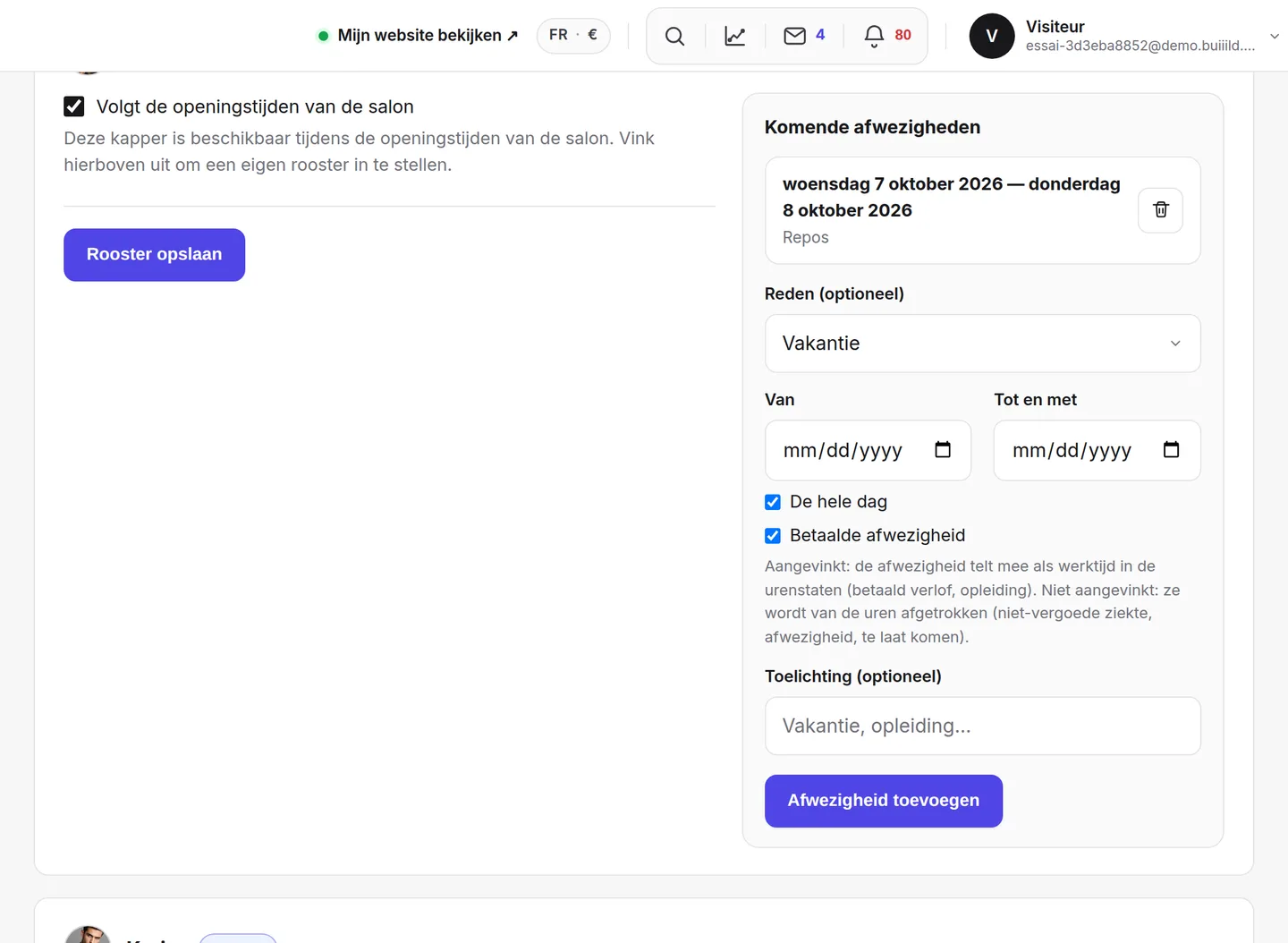 Het aangepaste rooster: dag per dag, tot twee tijdsblokken.