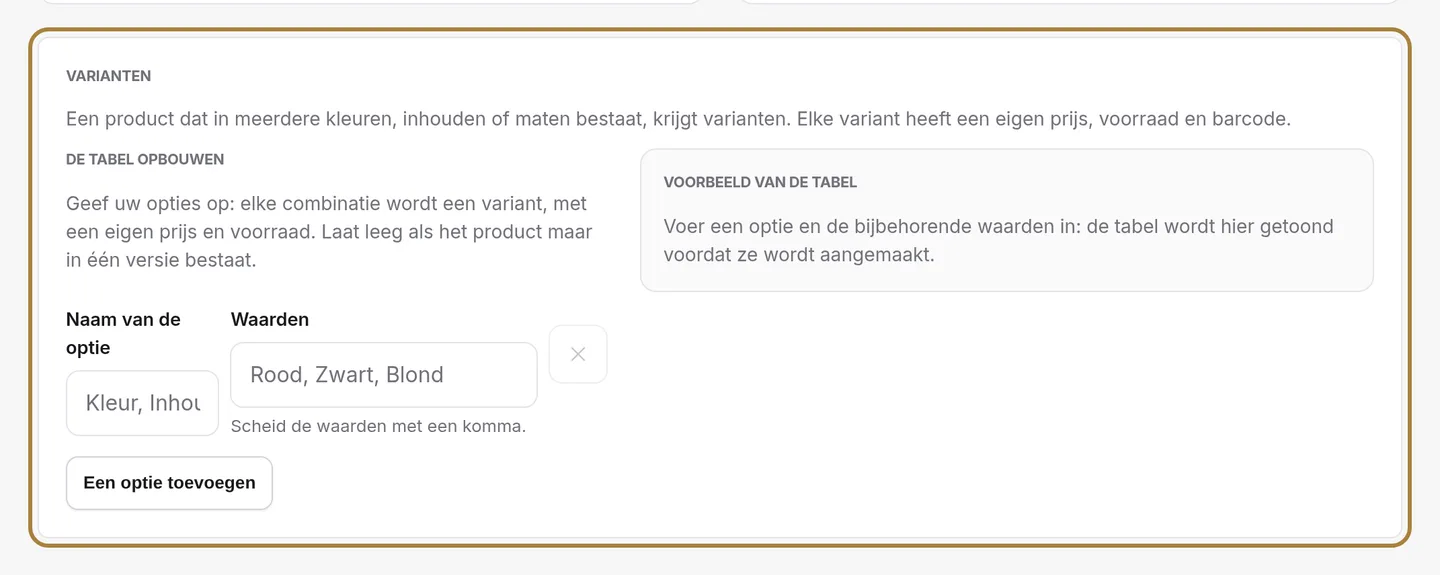 De maten en de tinten, meteen.