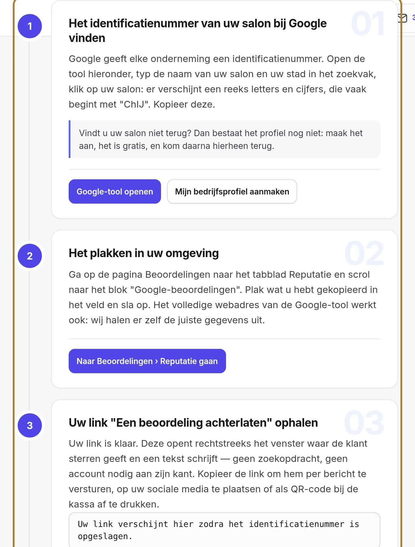 De vijf stappen, in volgorde.