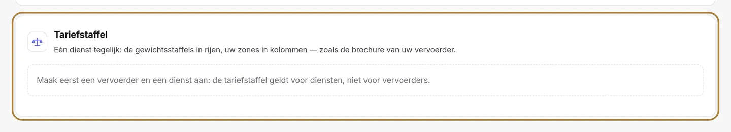 Vervoerders: het tarievenrooster per zone.