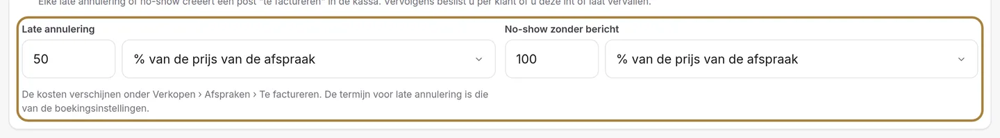 De annulerings- en afwezigheidsboetes.