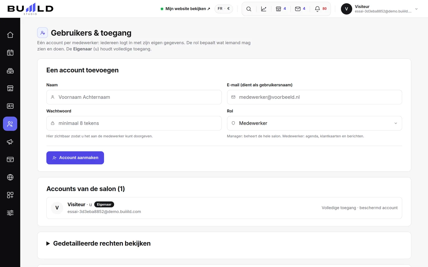 De accounts van de studio.