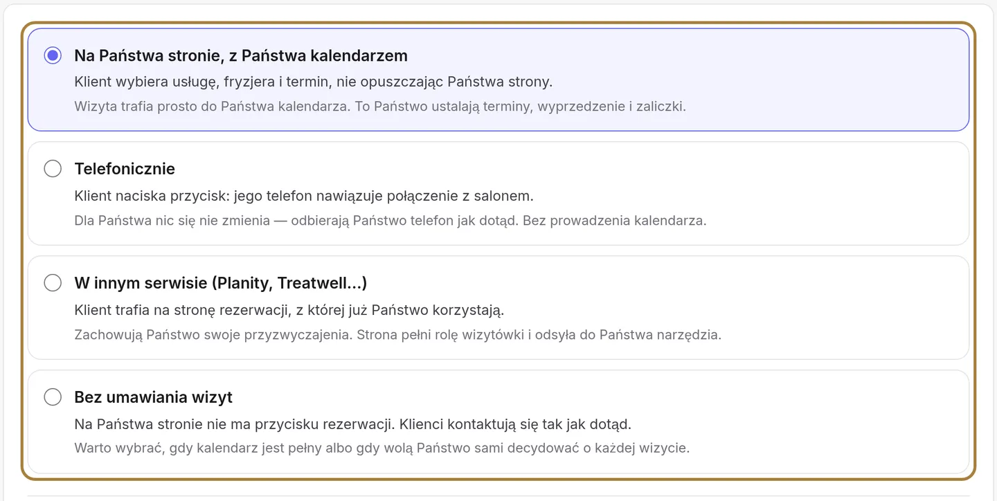 Każda opcja jest opisana z punktu widzenia klienta, a potem z punktu widzenia tego, co zmienia się dla Państwa.