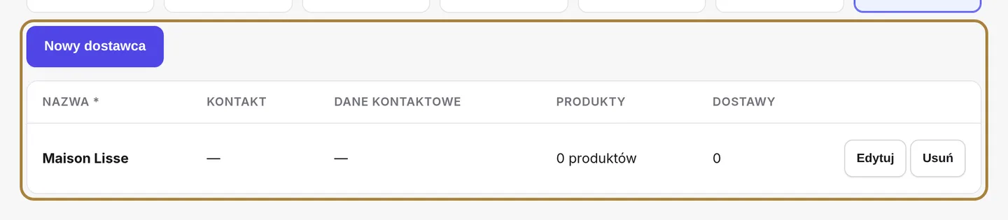Lista dostawców.