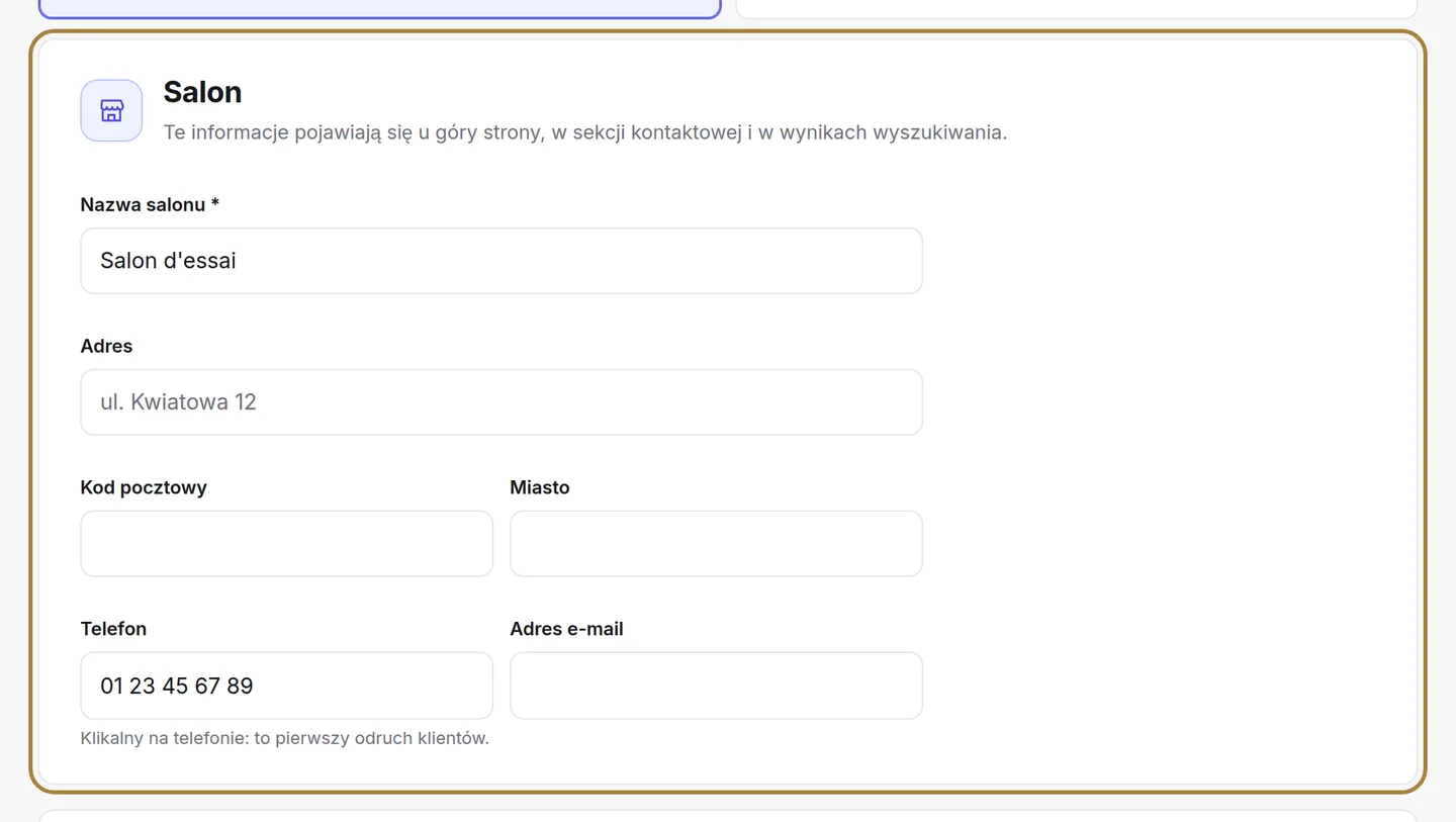 Formularz: adres, telefon, e-mail, media społecznościowe.