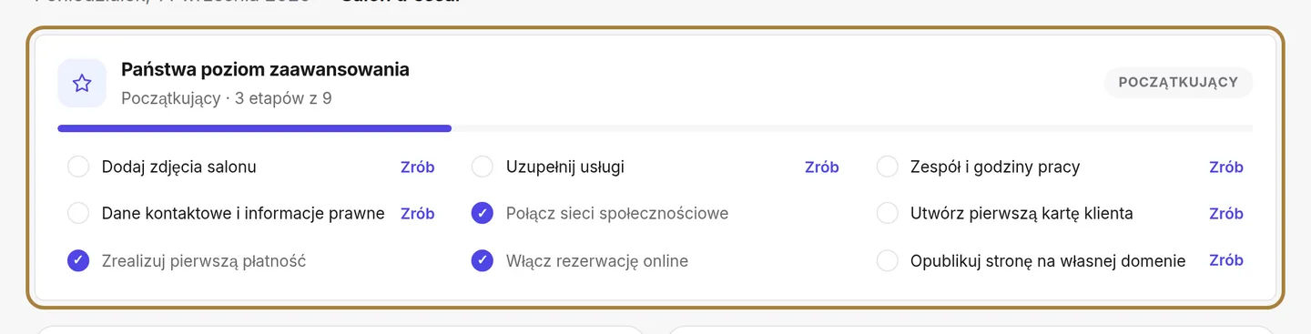 Państwa poziom zaawansowania: każda linia prowadzi do odpowiedniego ekranu.
