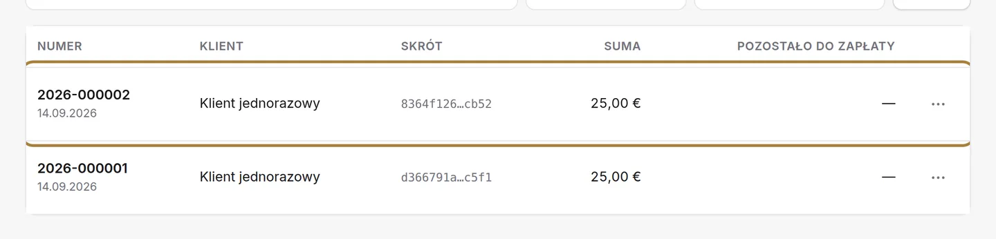 Każdy wiersz prowadzi do swojego dokumentu.
