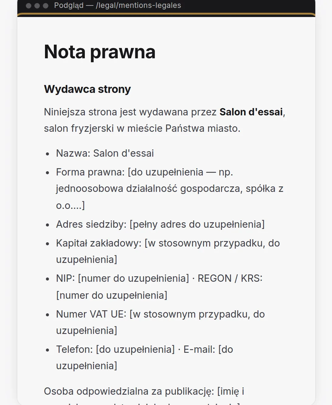Dokument, edytowalny bezpośrednio.