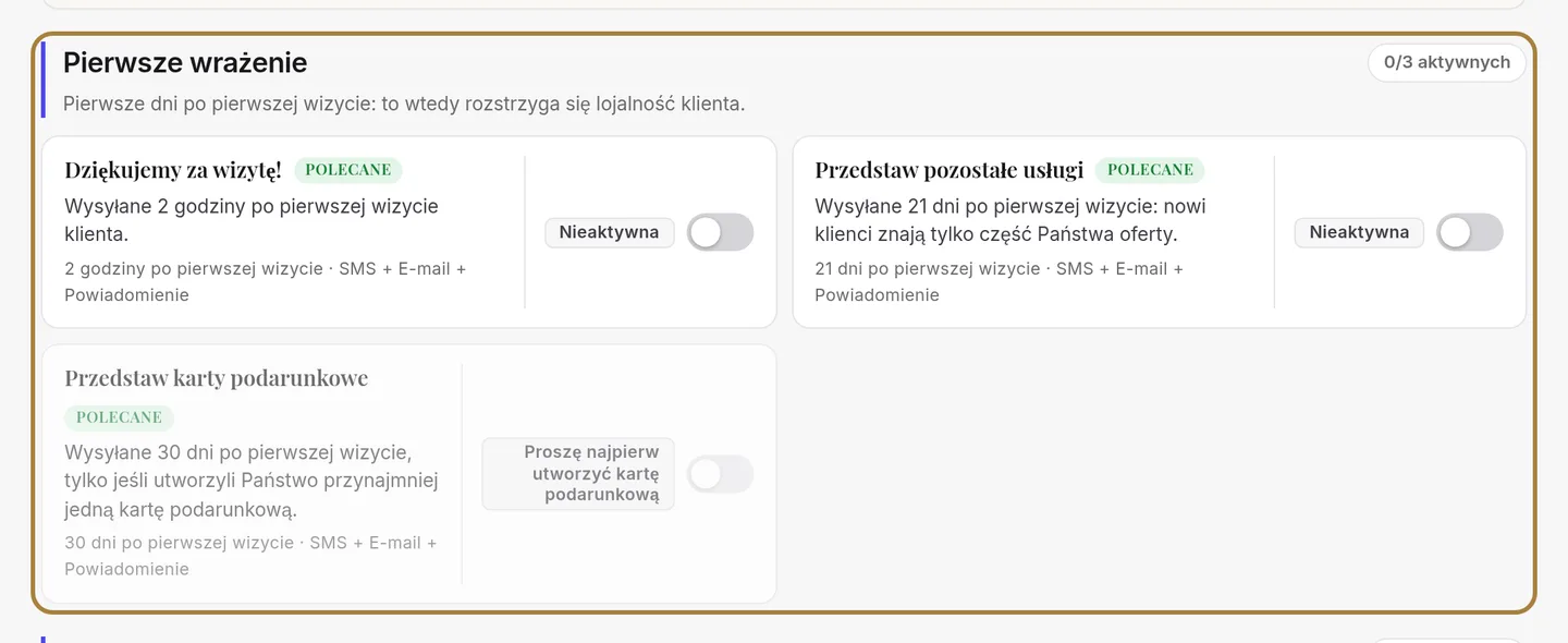 Uporządkowane według etapu relacji.