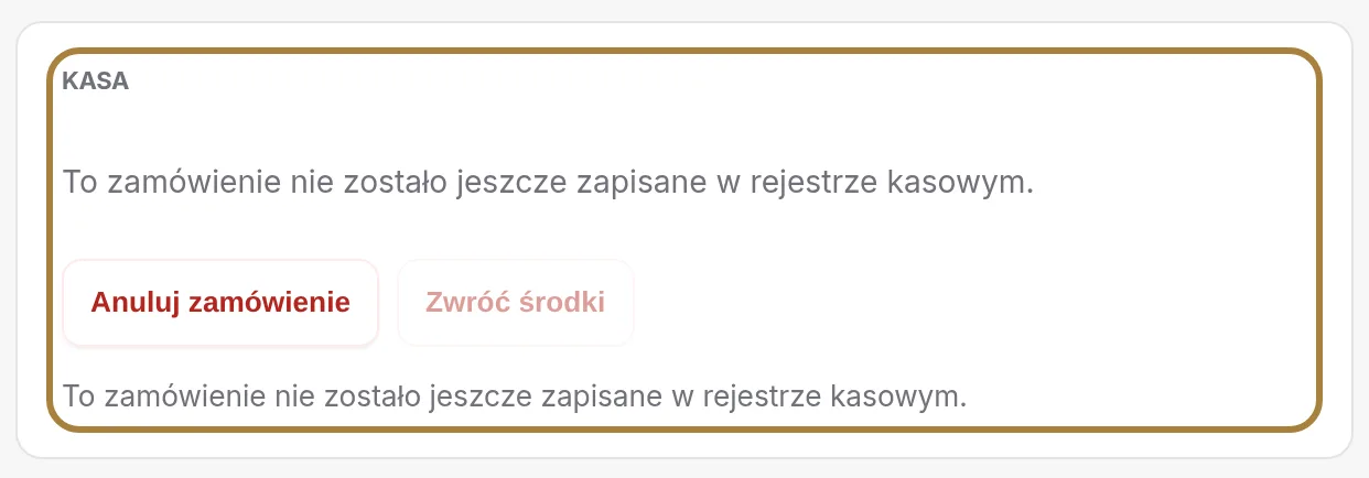 Przyjęcie płatności albo zwrot.