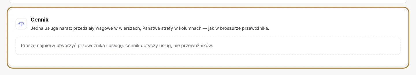 Przewoźnicy: cennik według strefy.