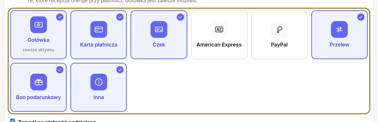 Akceptowane sposoby płatności.