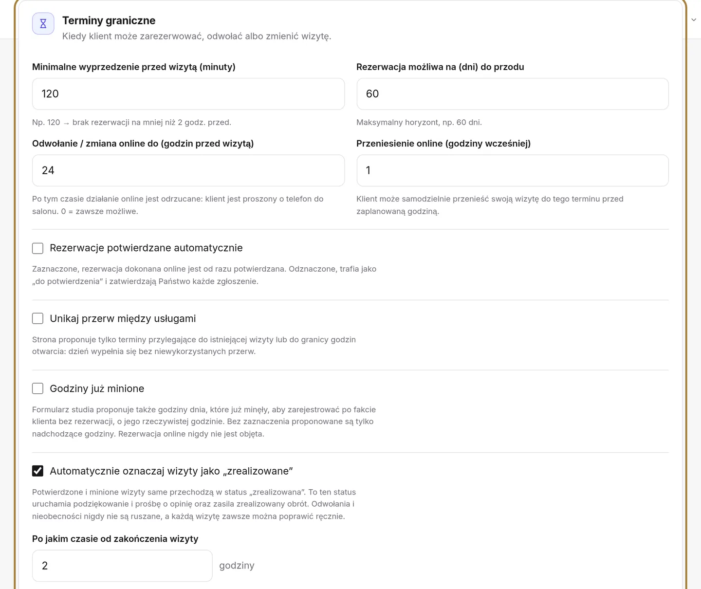 Czasy oczekiwania: wyprzedzenie, horyzont, anulowanie online.