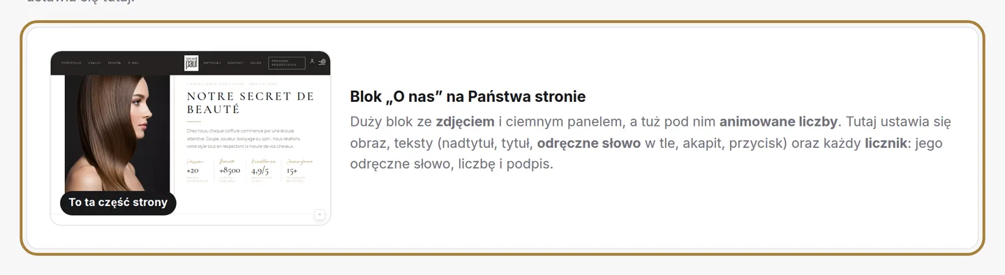 Podgląd sekcji na żywo, aktualizowany po każdym zapisaniu.