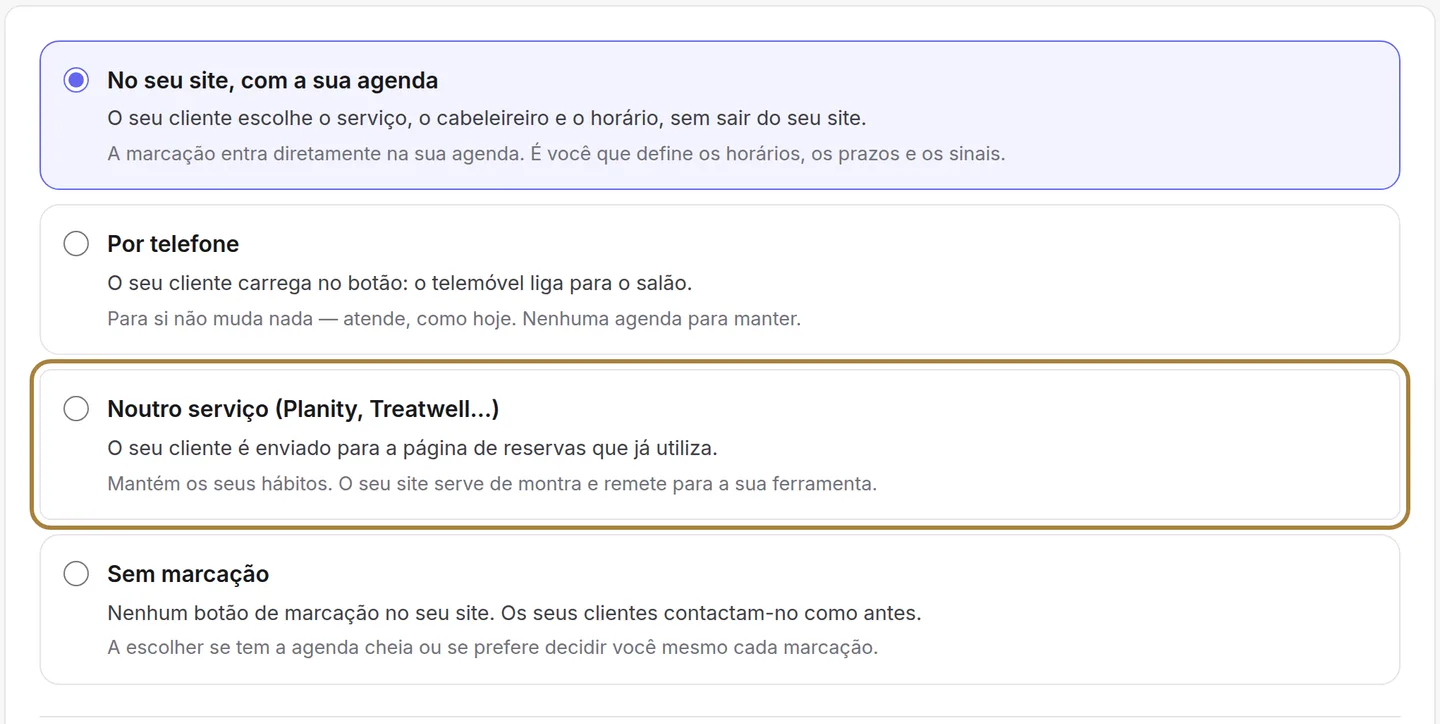 Noutro serviço: o seu site reencaminha para a sua ferramenta habitual.