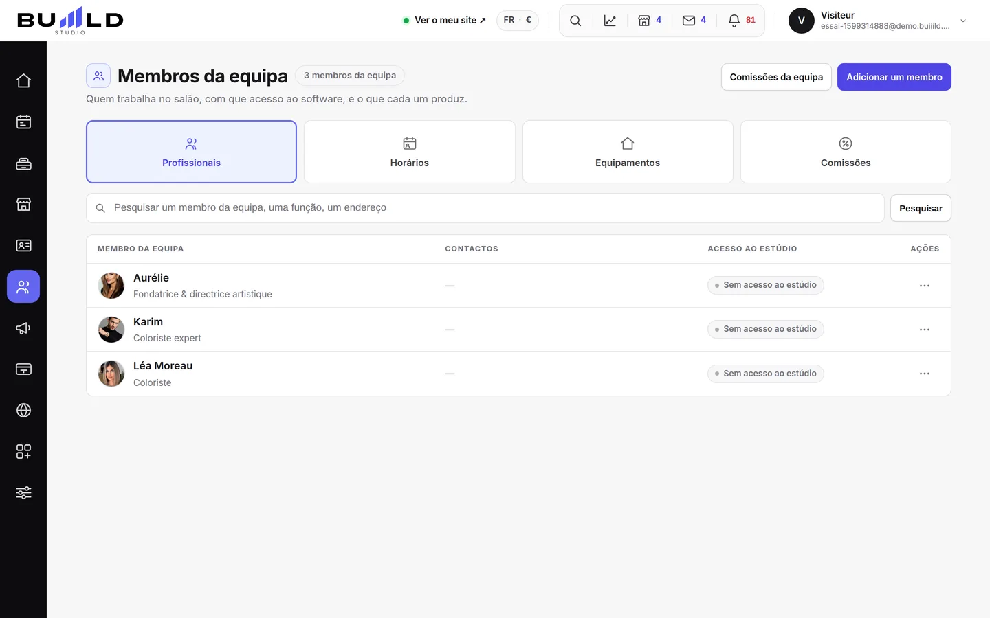 A equipa, uma ficha por pessoa.