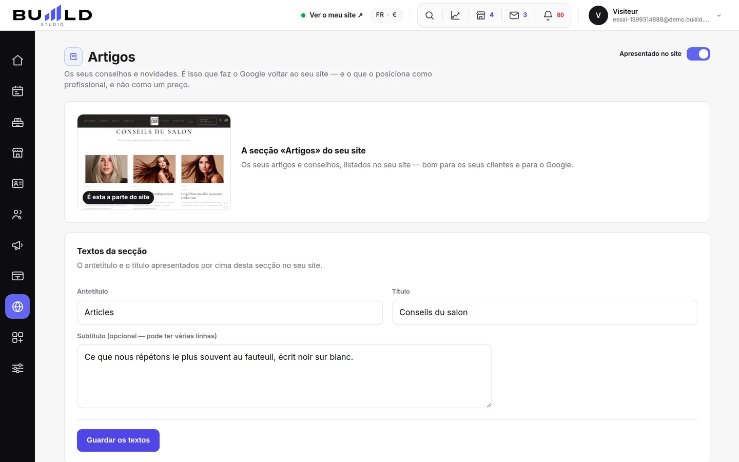 Os seus artigos.