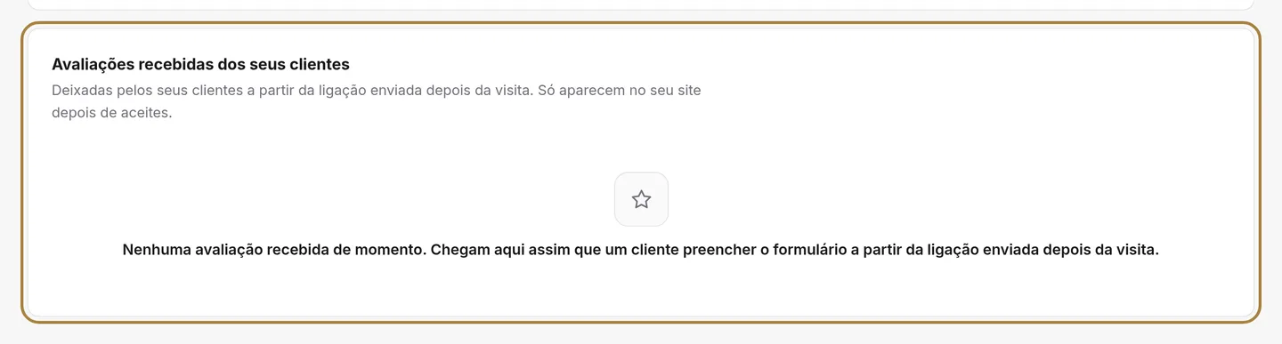 As avaliações recebidas dos seus clientes: aceitar, alterar, responder, eliminar.
