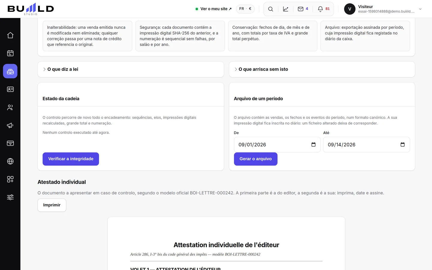 A página de conformidade.