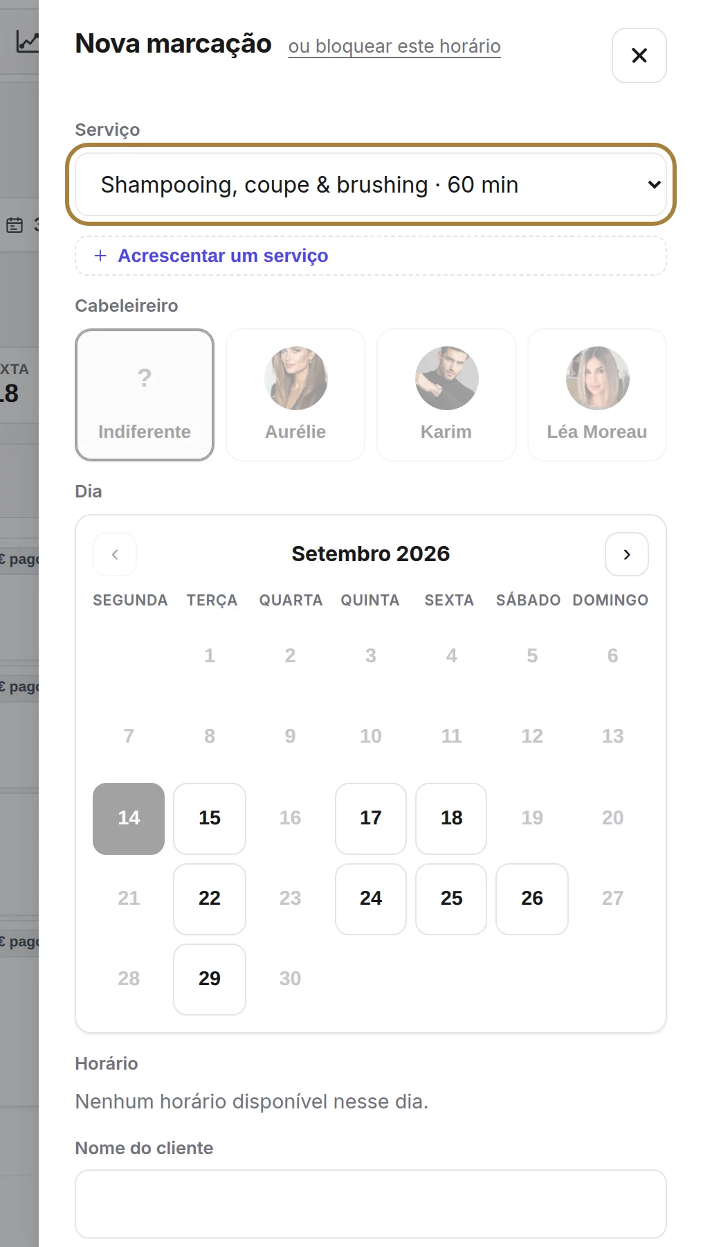 1. O serviço: a duração e o preço calculam-se sozinhos.