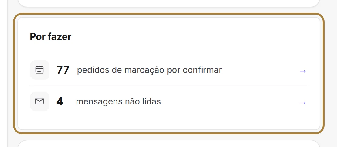 O cartão «Por fazer», quando algo está pendente.