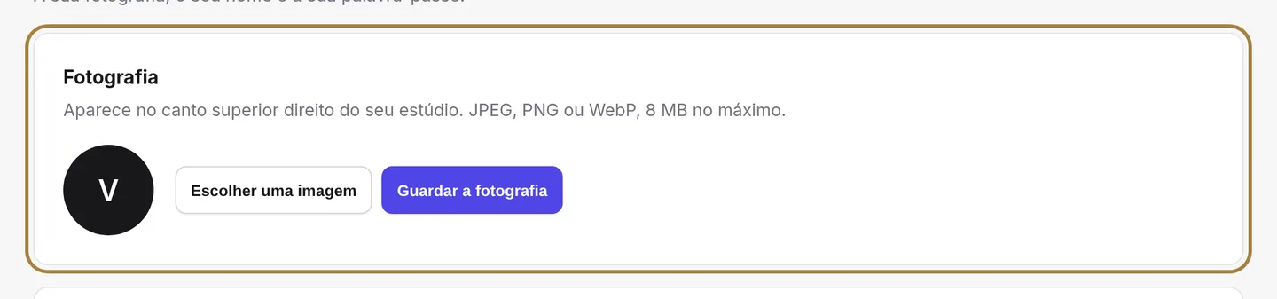 O painel de dupla autenticação, na sua conta.