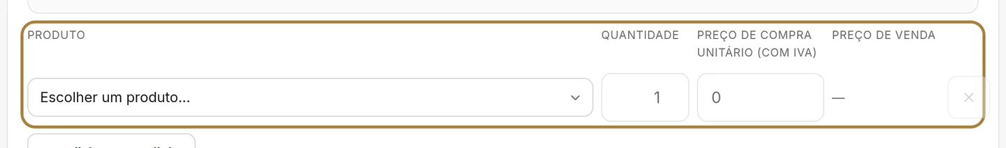 Um produto, uma quantidade, um preço de compra.