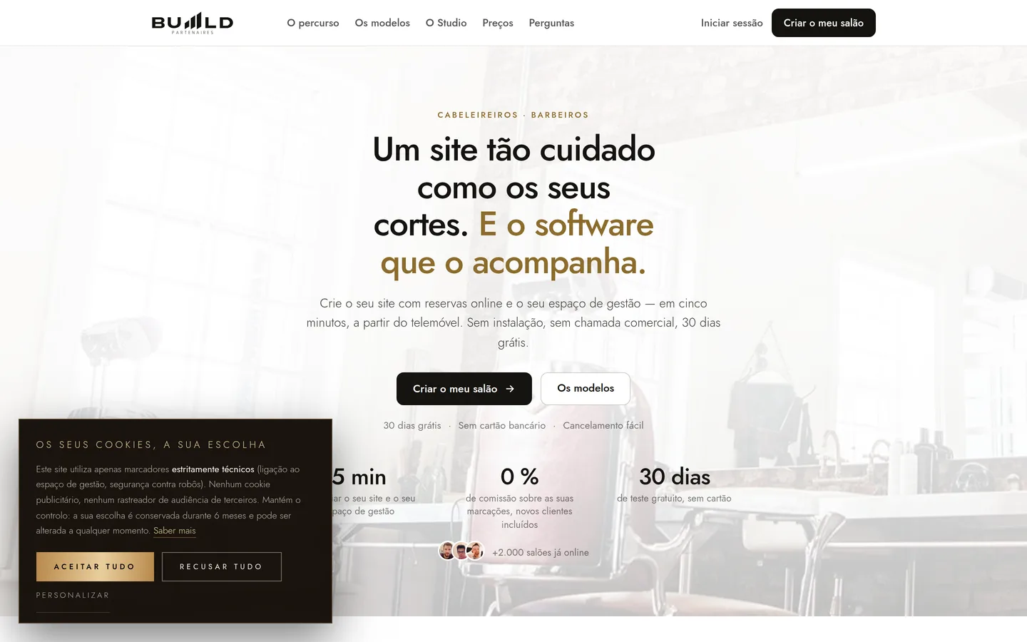 A página «Criar o meu salão» de buiiild.com.