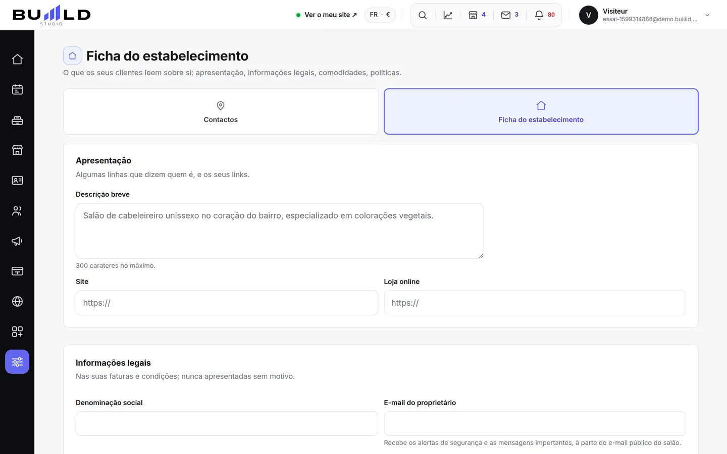 A ficha do estabelecimento.