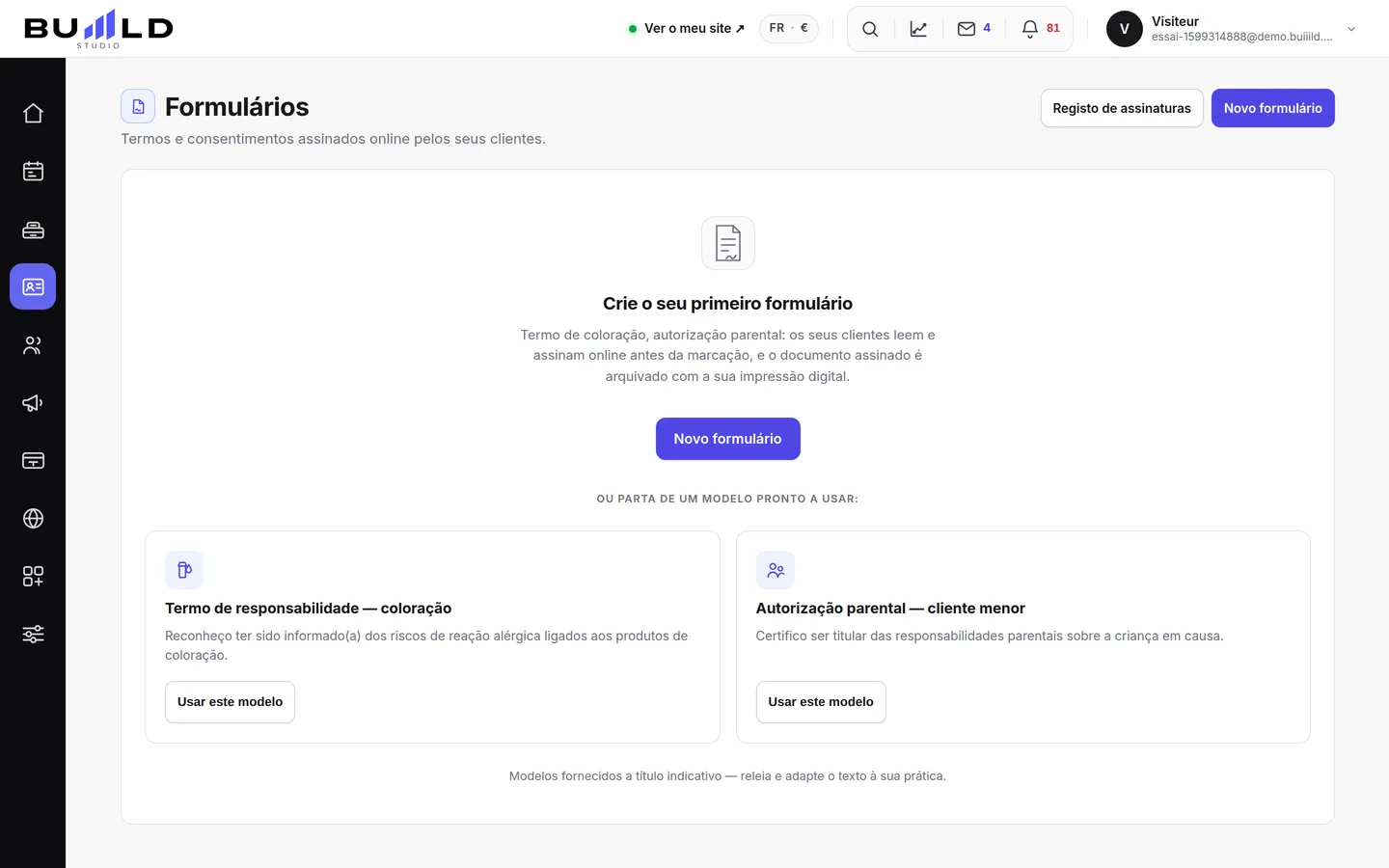 Os seus modelos de formulários.