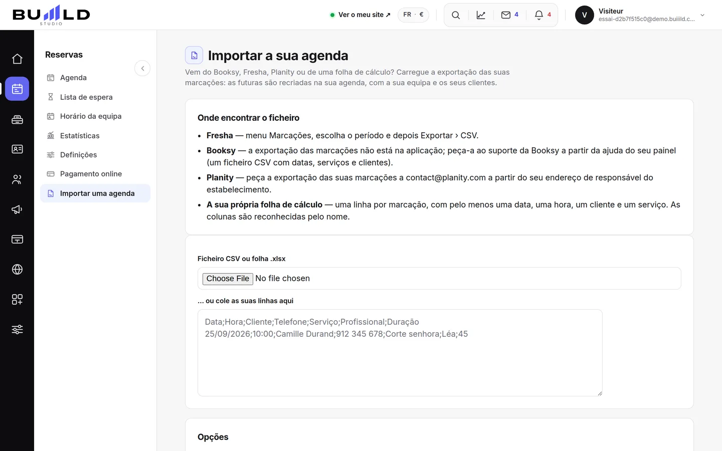 O ecrã de importação da agenda. | Buiiild.com