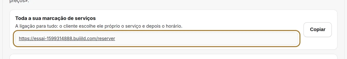 O endereço, tal como está — e o botão para o copiar.
