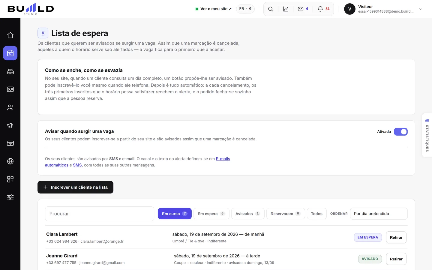 A lista de espera do salão.