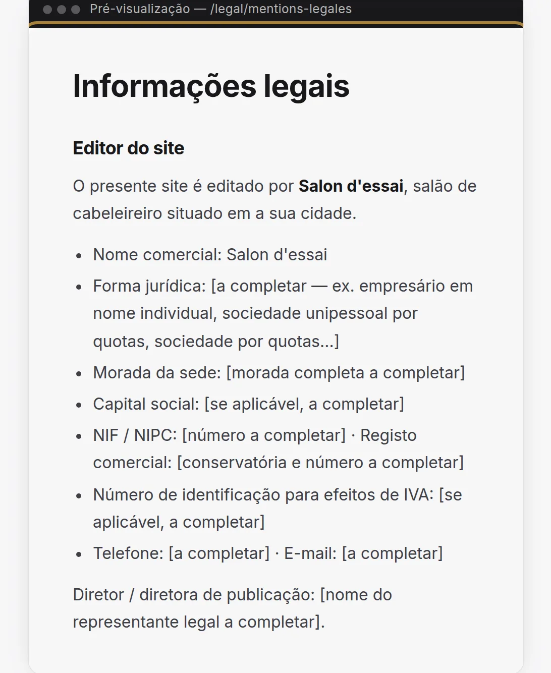 O documento, alterável diretamente.