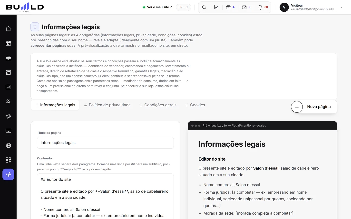 As suas páginas legais.