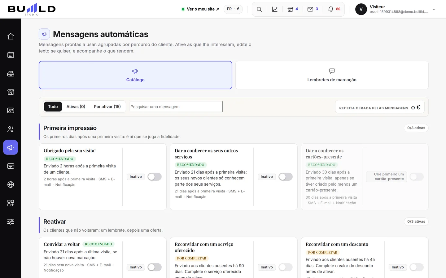 O catálogo das mensagens automáticas.
