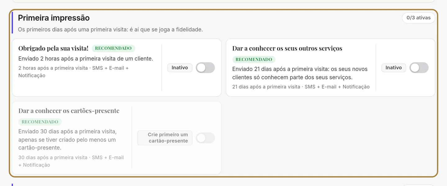 Organizadas por momento da relação.