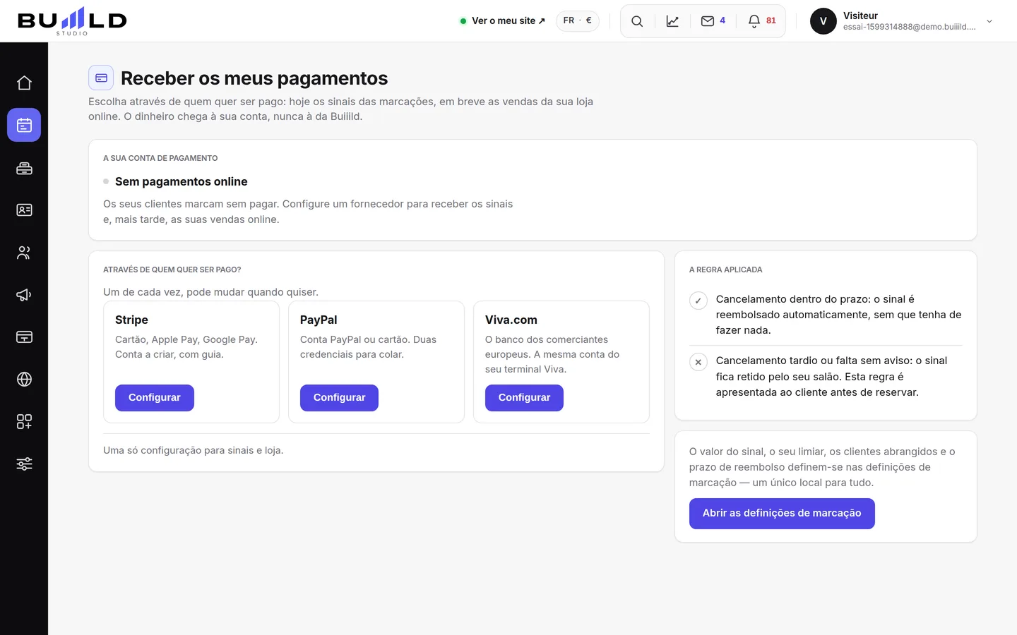 O pagamento online.