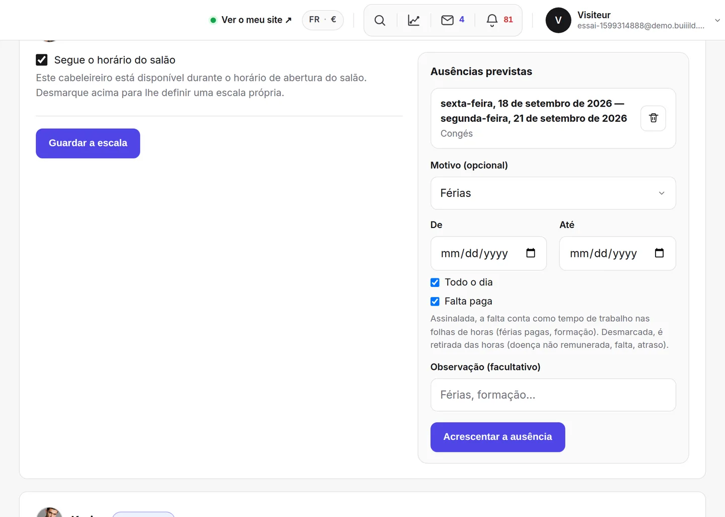 O horário personalizado: dia a dia, até duas faixas.