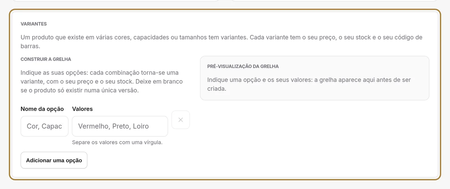 Os tamanhos e os tons, de imediato.