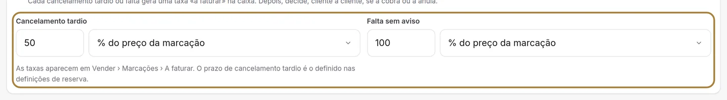 As penalizações de cancelamento e de falta.