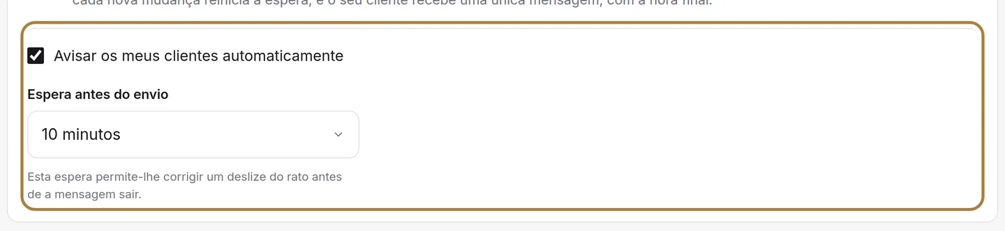 Avisar de uma alteração de horário: o prazo antes do envio.