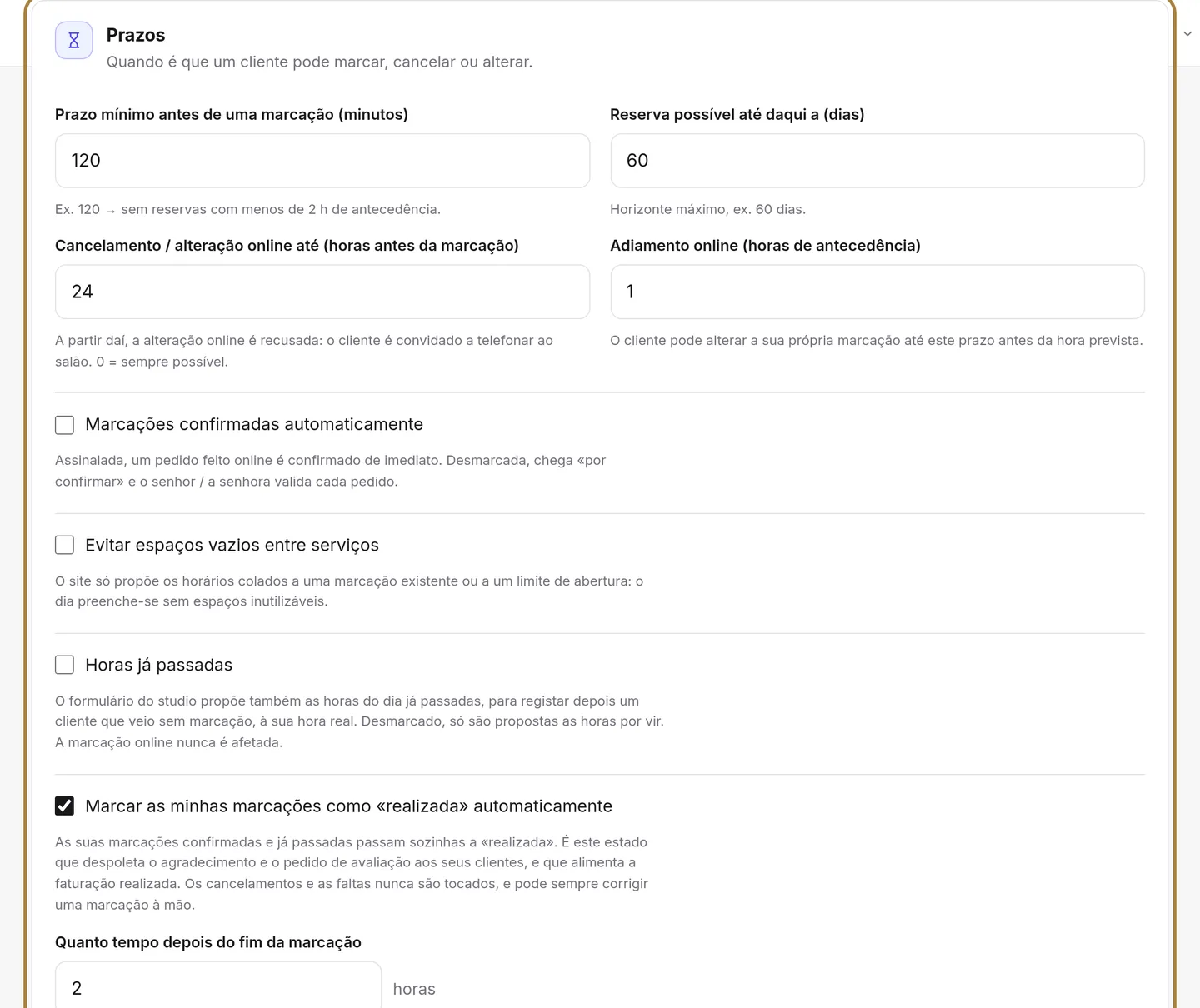 Os prazos: pré-aviso, horizonte, cancelamento online.