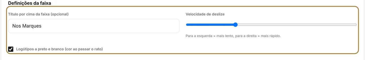 A faixa de marcas: título, velocidade, preto e branco.