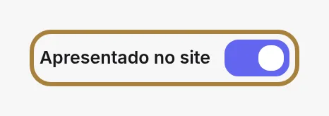 Em cada ecrã «O meu site»: o interruptor que mostra ou oculta a secção.